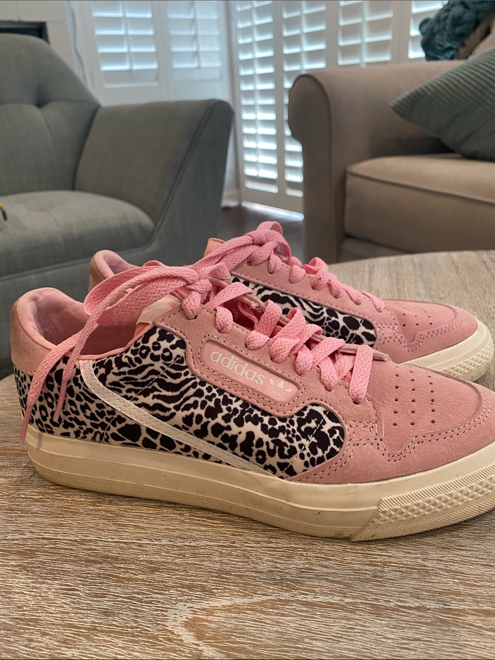 adidas Pink Suede Sneakers with Black-and-White Animal Print - Picture 3 of 5